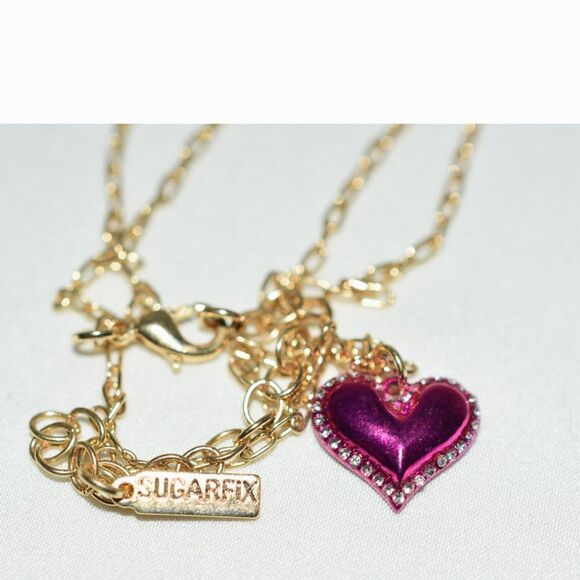 Sugarfix By Baublebar Metalic Red Heart Rhinestone Accent Gold Tone 18" Necklace - Picture 2 of 3